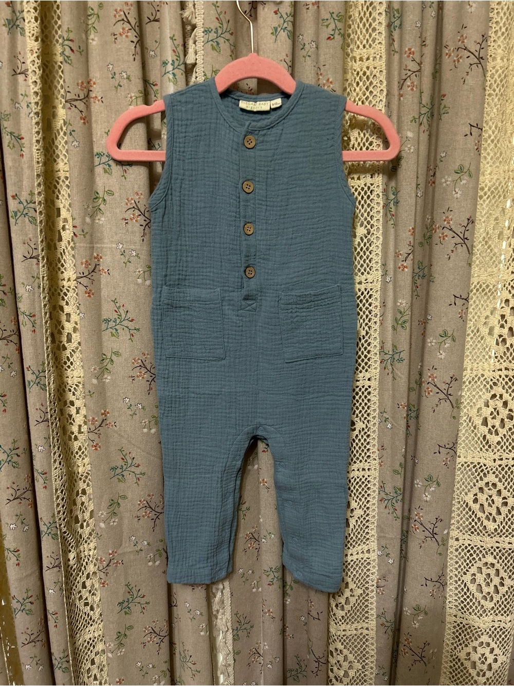 2/$28 Elegant Baby Organics Muslin Romper Blue Organic Cotton 9-12M